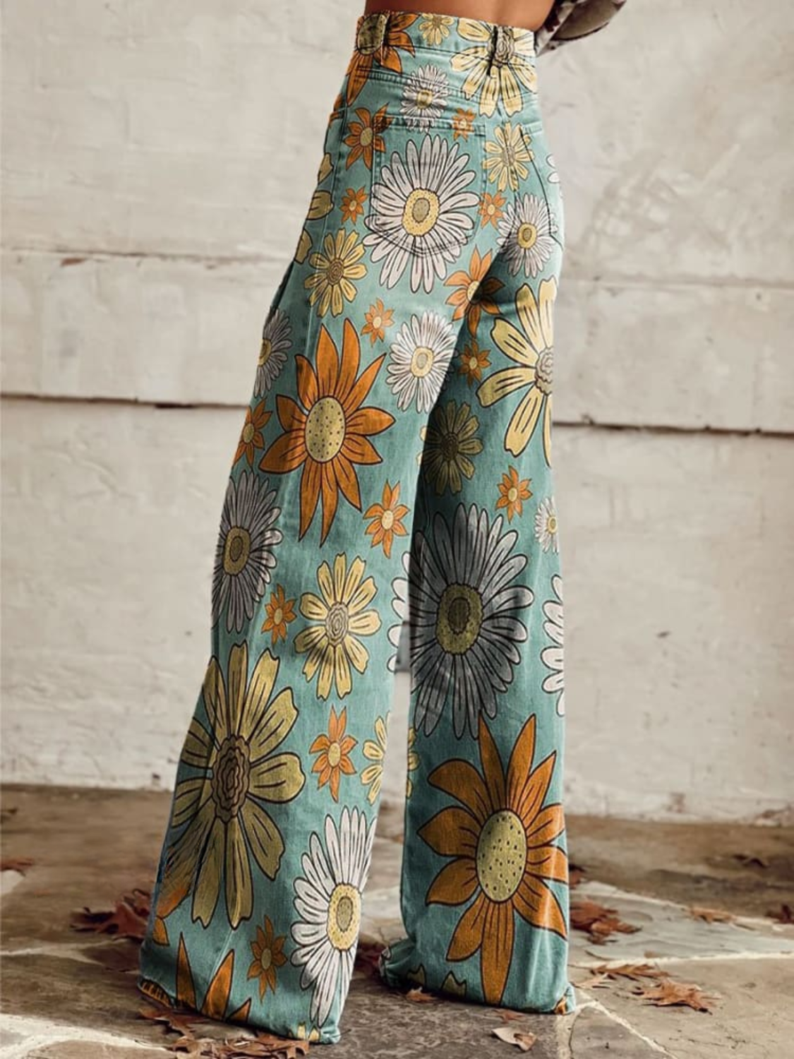 Mireille – Women's Retro Daisy Print Palazzo Trousers