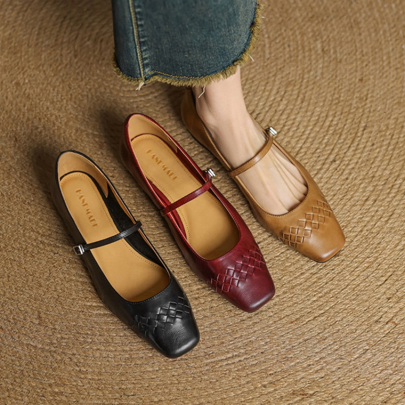 Cleo Woven Square-Toe Mary Jane Flats