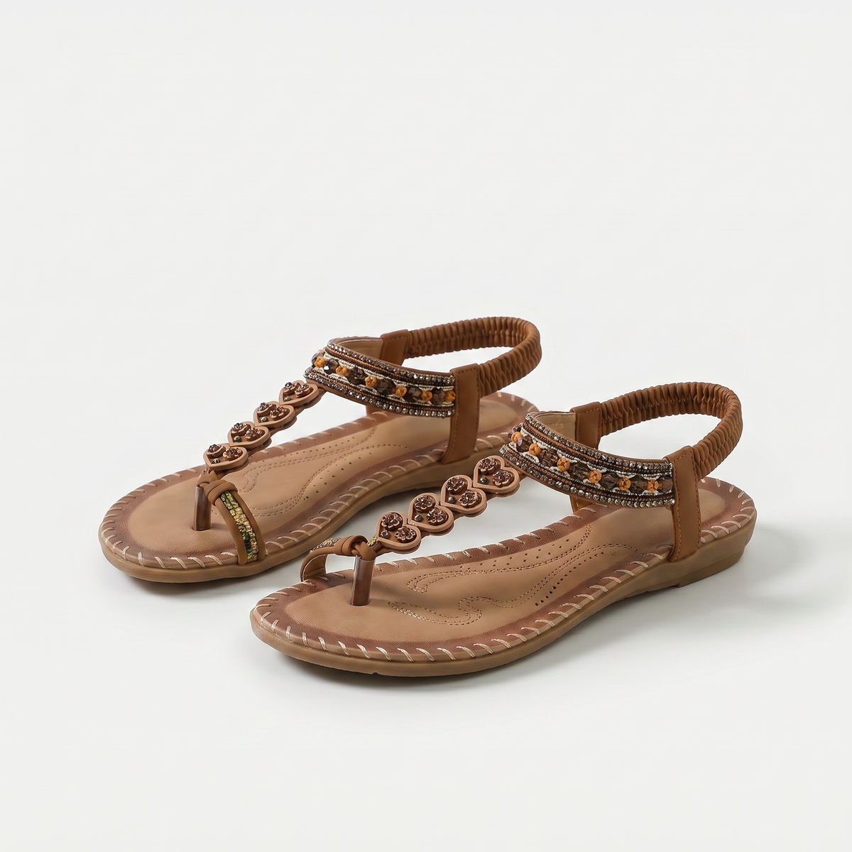 Rita – Brown Orthopaedic Beaded Toe-Post Sandals