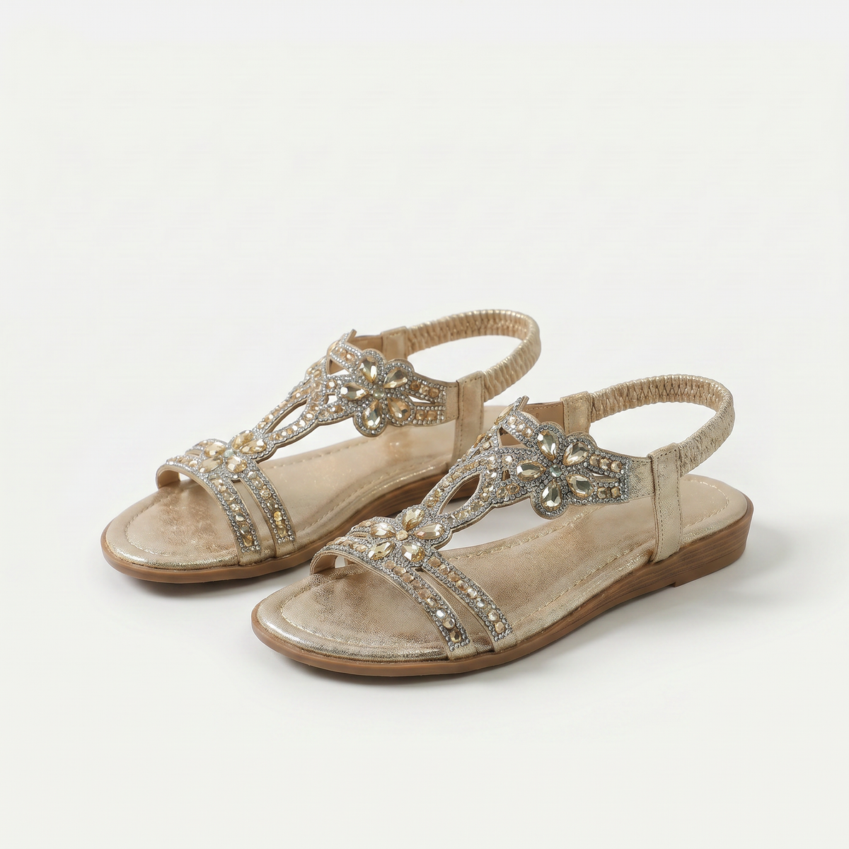 Nell – Gold Orthopaedic Jewelled Floral Slingback Sandals