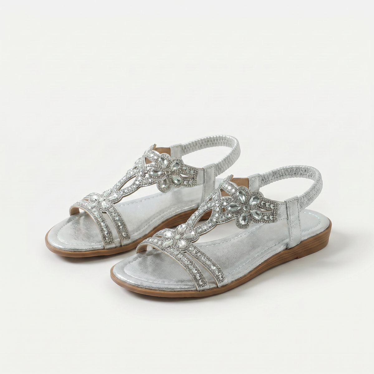 Nell – Silver Orthopaedic Jewelled Floral Slingback Sandals