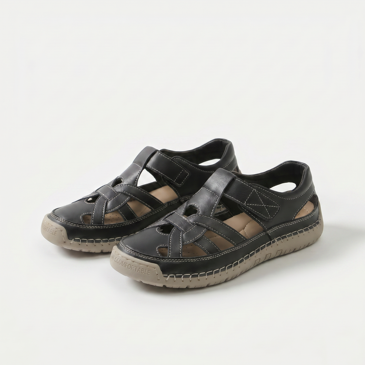 Marilyn – Black Orthopaedic Cut-Out Summer Sandals