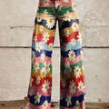 Heloise | Women's Retro Floral Stripe Wide-Leg Trousers