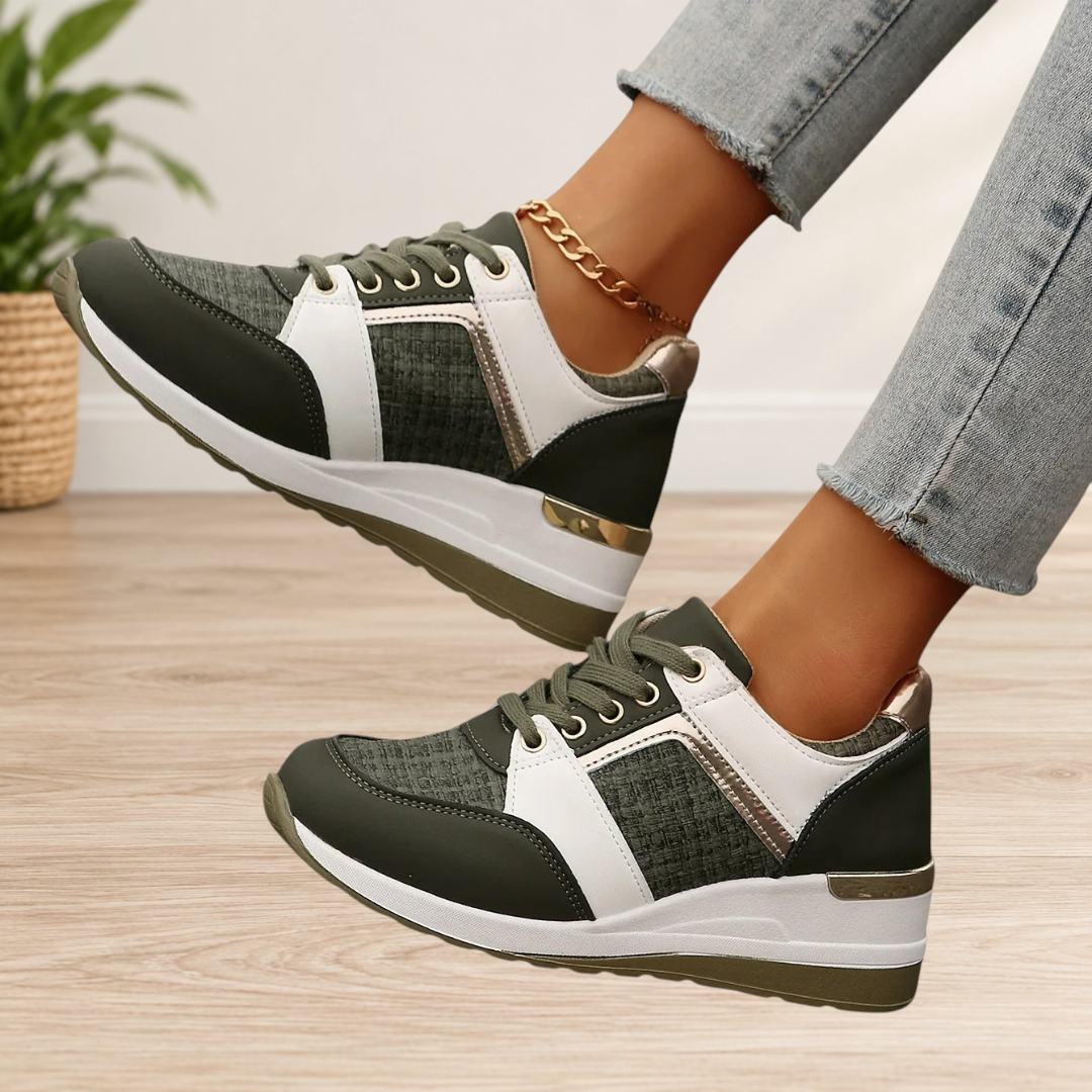 Wattle & Vale Melbourne orthopedische damesschoenen in groen en wit met vetersluiting en comfortabele zool.