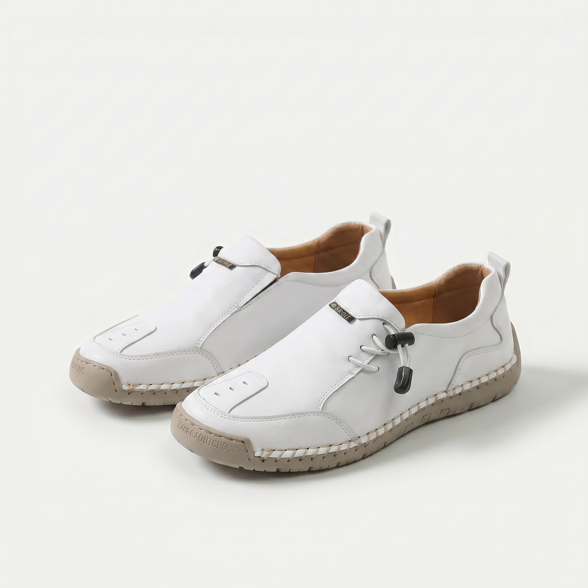 Polly – White Orthopaedic Toggle-Lace Slip-On Shoes
