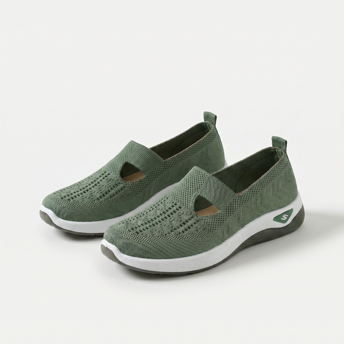 Norma – Sage Green Orthopaedic Knit Cut-Out Slip-On Shoes
