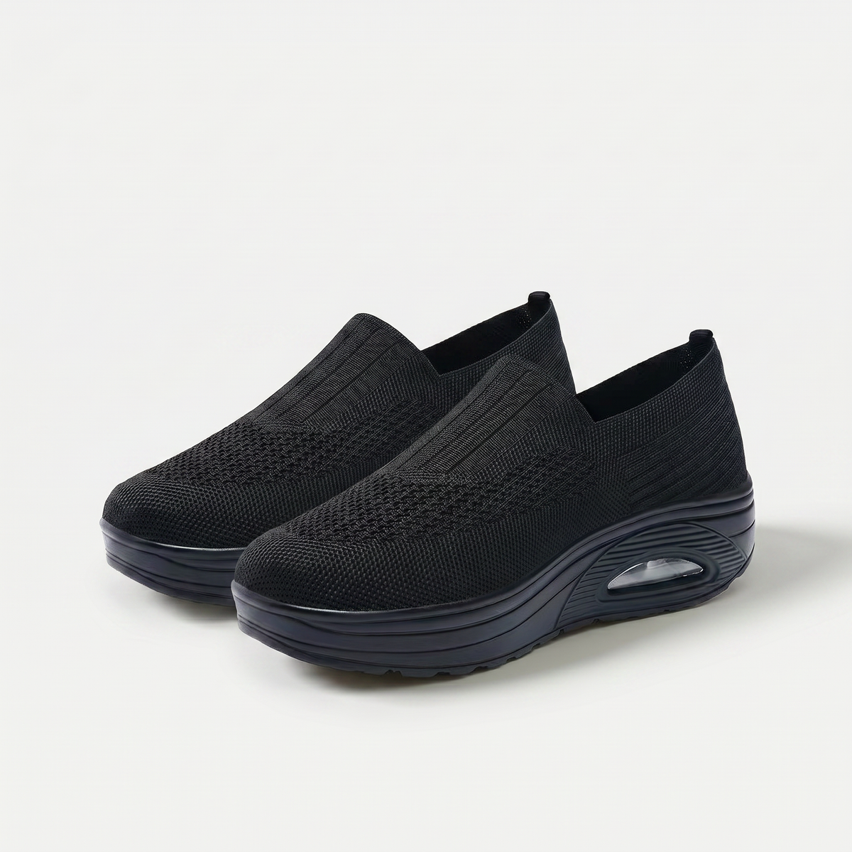 Clarissa – Black Orthopaedic Knit Slip-On Sneakers