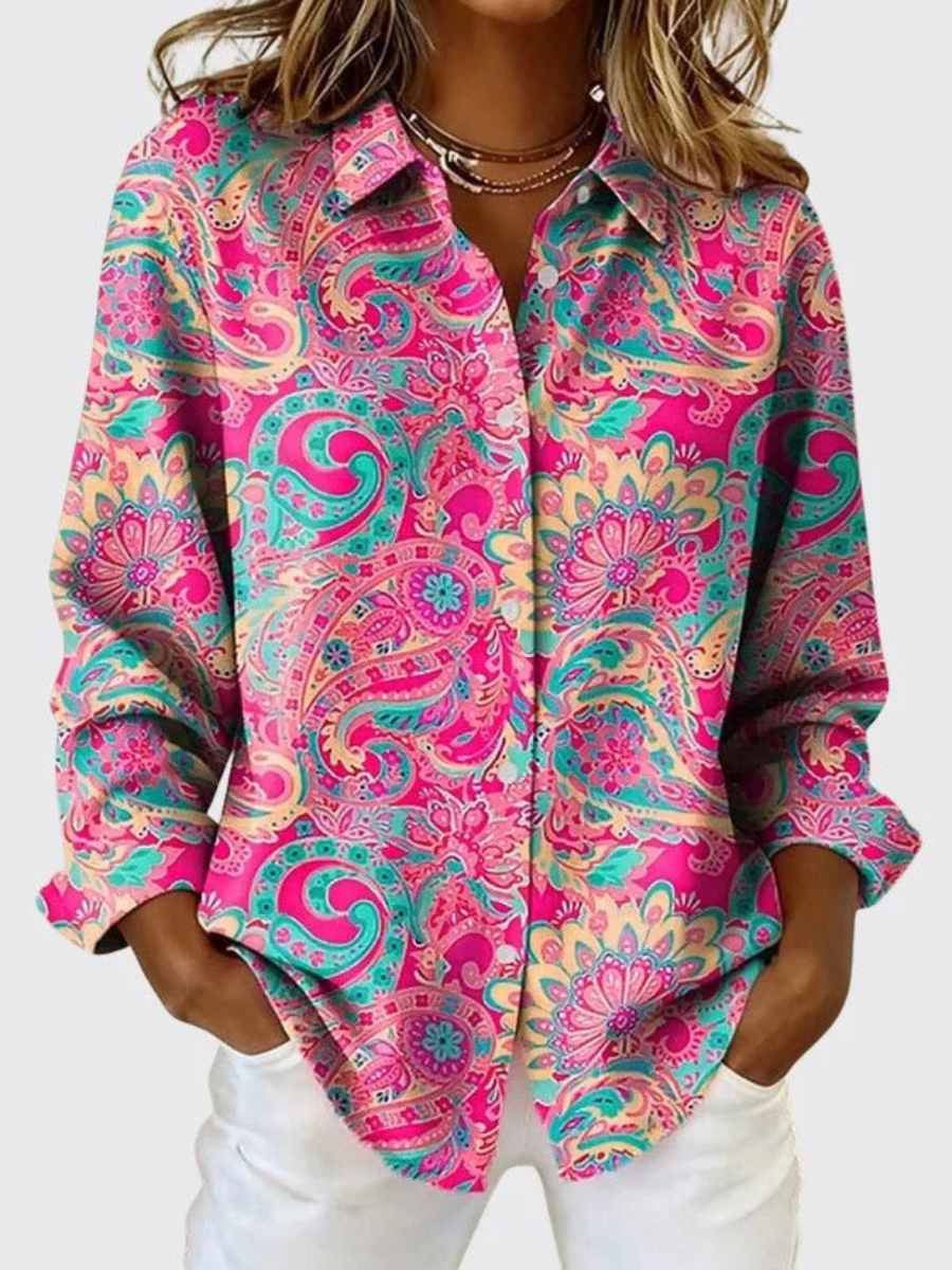 Katarina Womens Paisley Print Button-Up Shirt in Pink