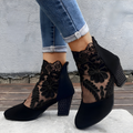 Wynne | Women's Lace Mesh Block-Heel Ankle Boots