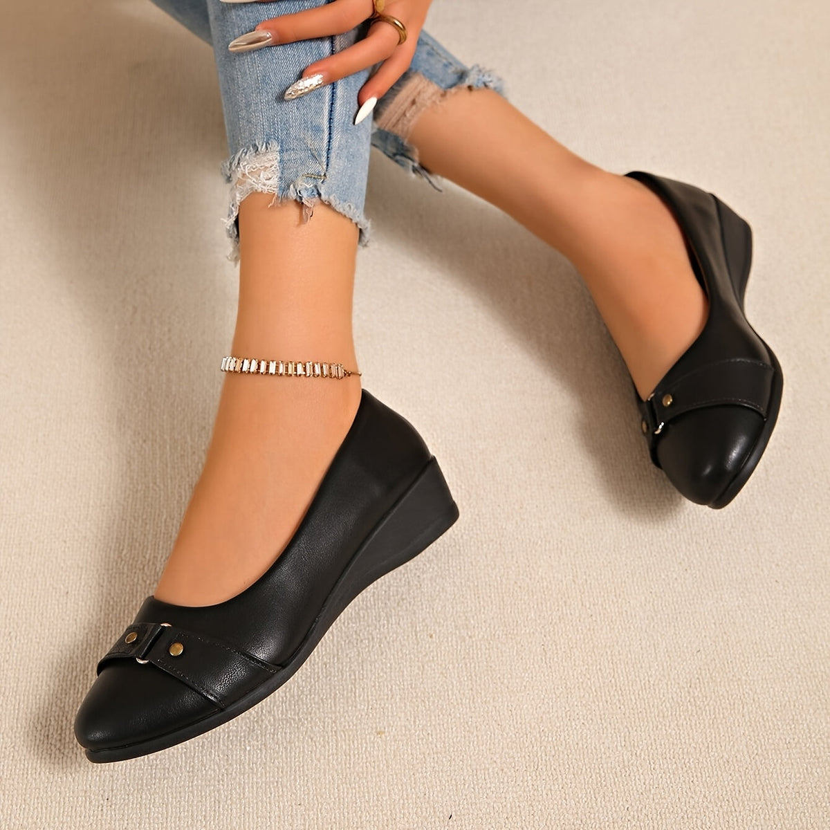 Avis Buckle Detail Wedge Loafers