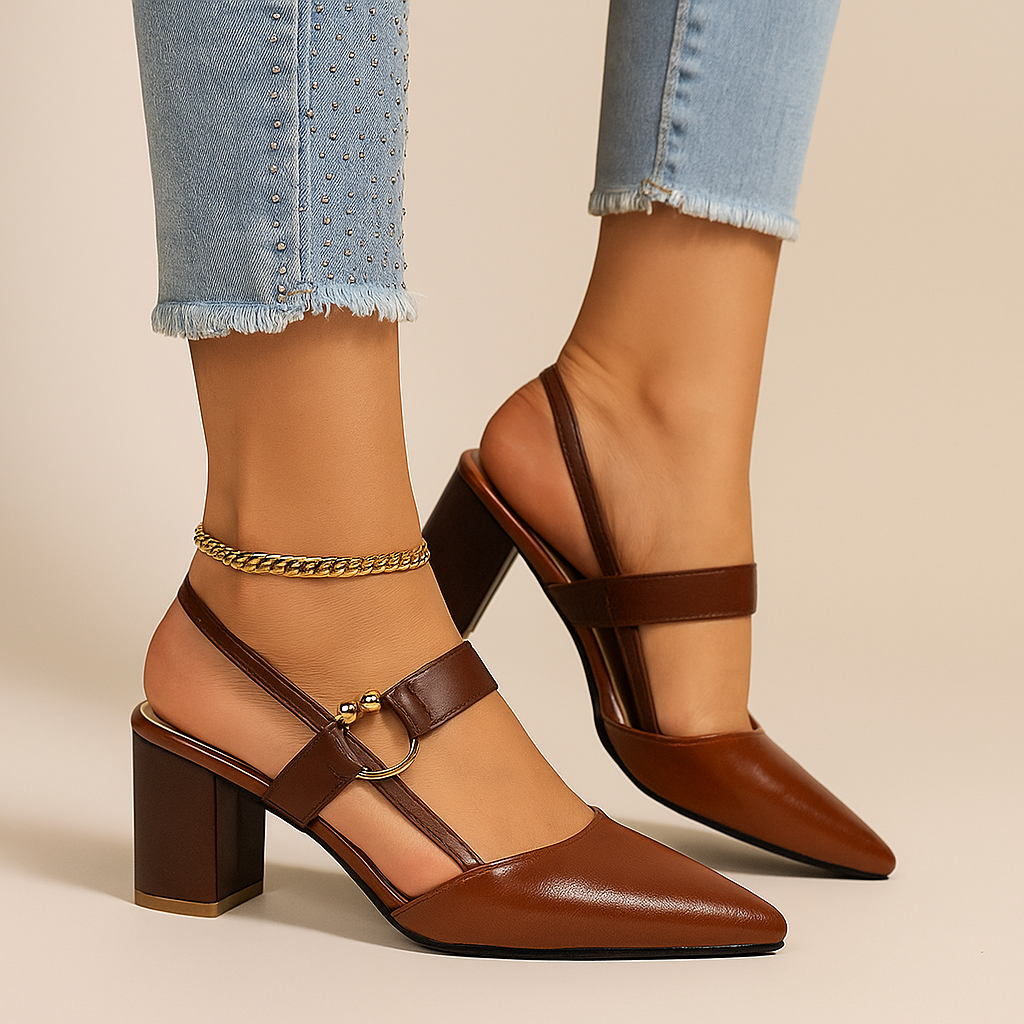 Suzette women's slingback block heels with gold ring