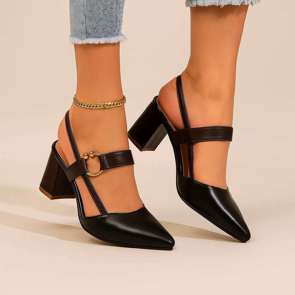 Suzette women's slingback block heels with gold ring