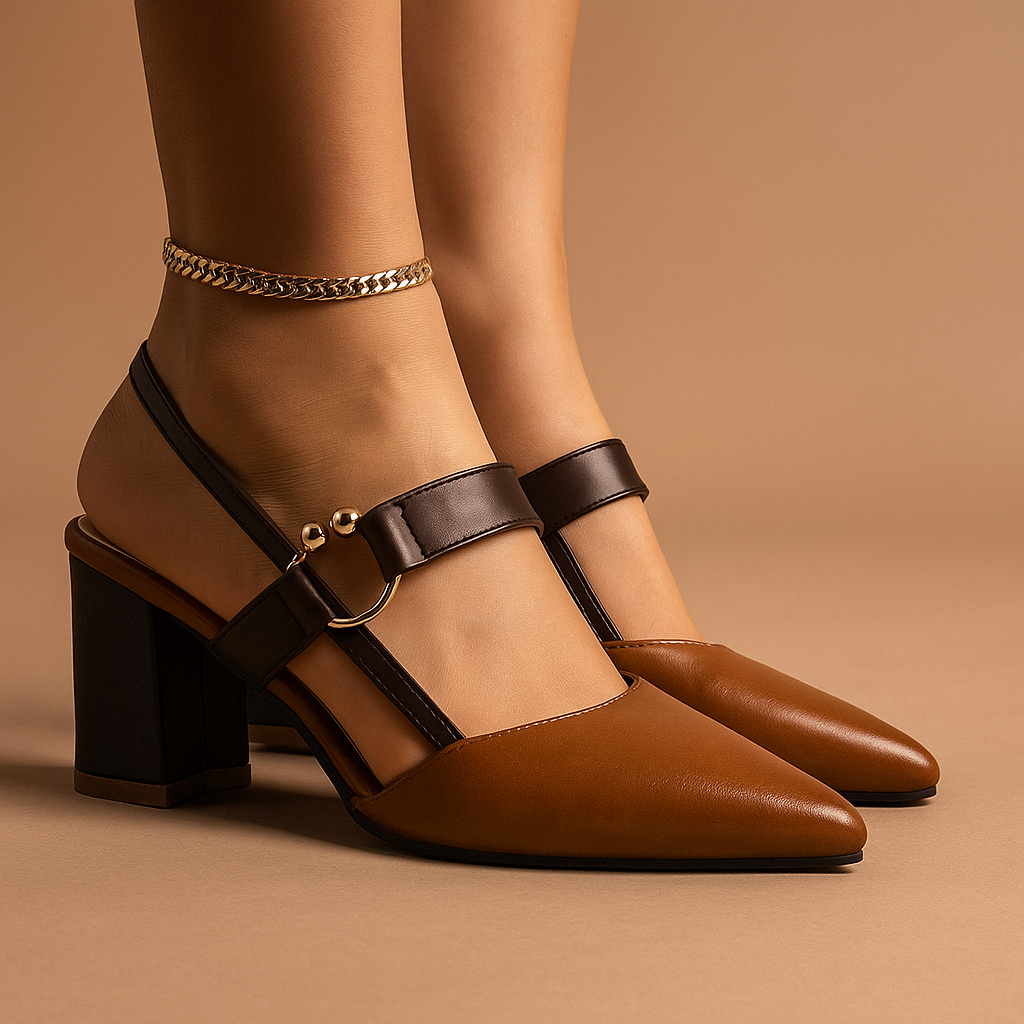 Suzette women's slingback block heels with gold ring