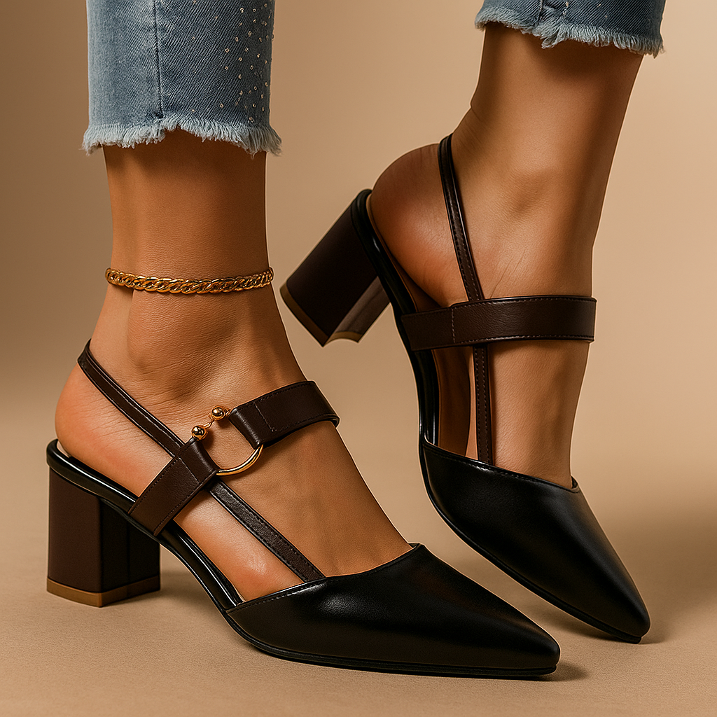 Suzette women's slingback block heels with gold ring