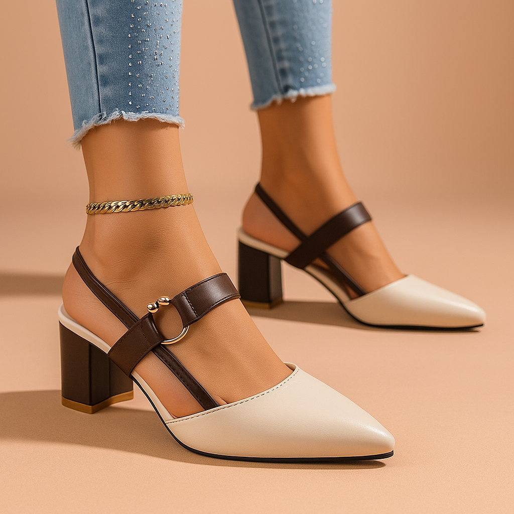 Suzette women's slingback block heels with gold ring