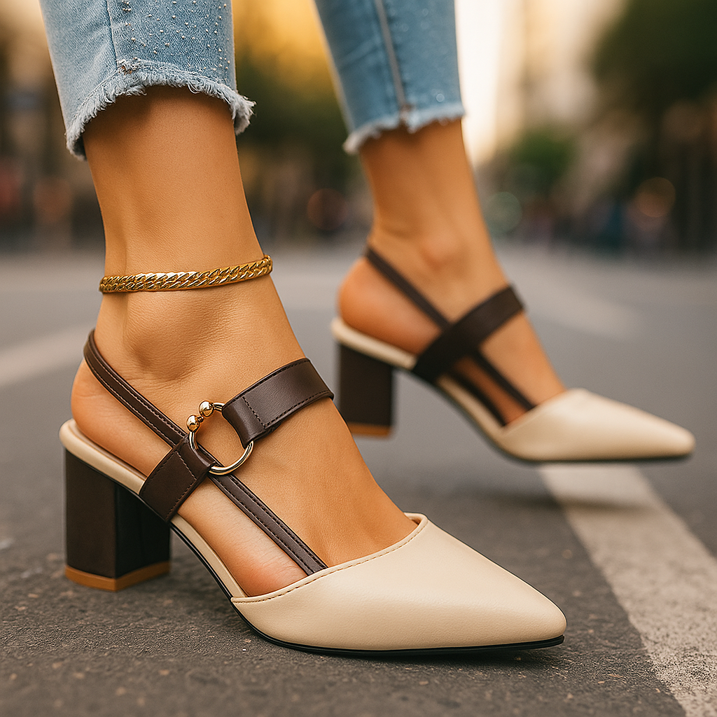 Suzette women's slingback block heels with gold ring
