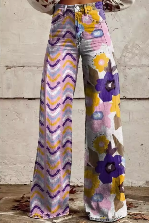 Severina – Women's Floral Zigzag Wide-Leg Trousers
