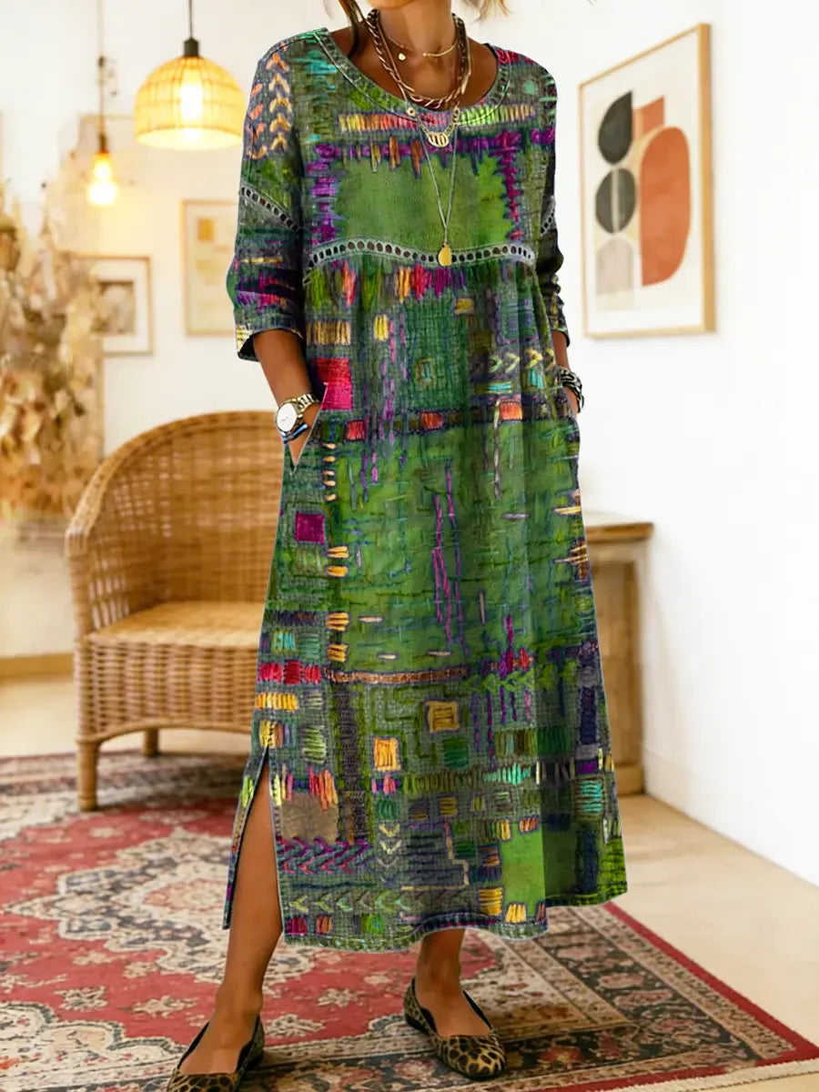 Manuela | Denim dress with ethnic patchwork