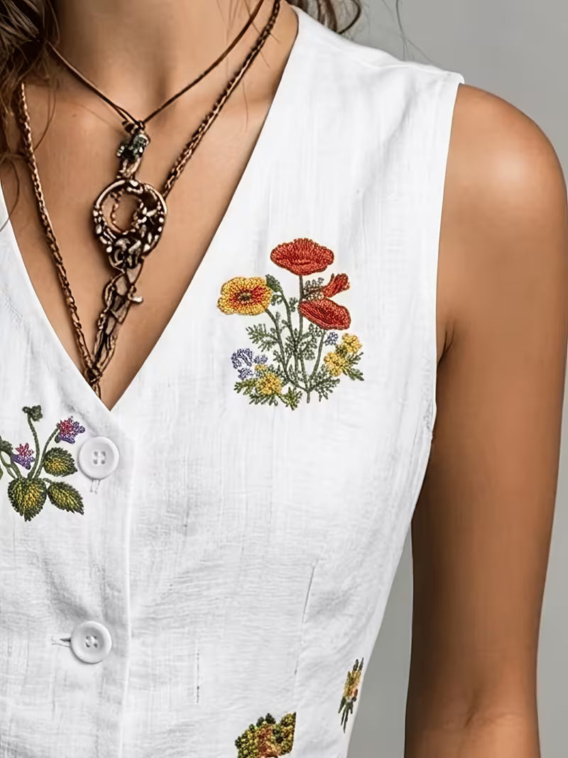 Zarelle | Embroidered Open-Front Gilet.