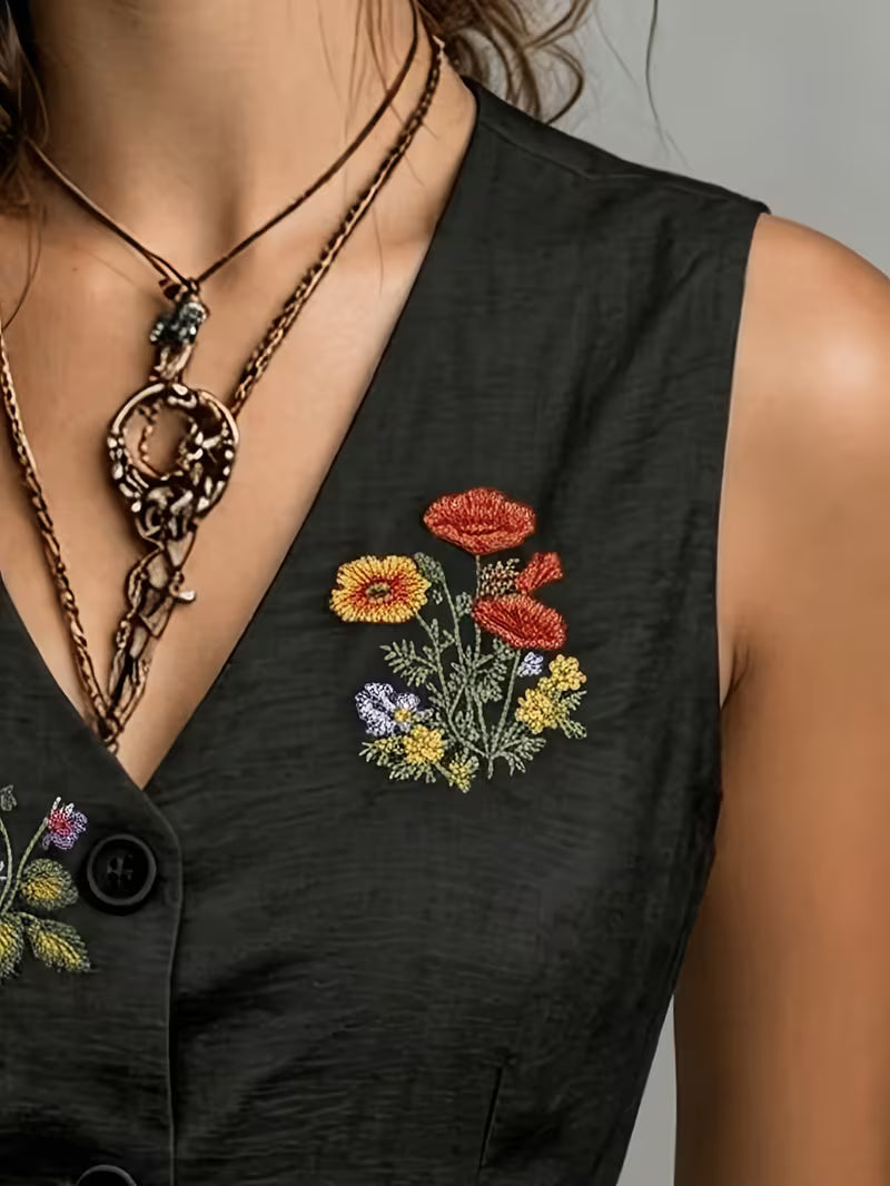 Zarelle | Embroidered Open-Front Gilet.