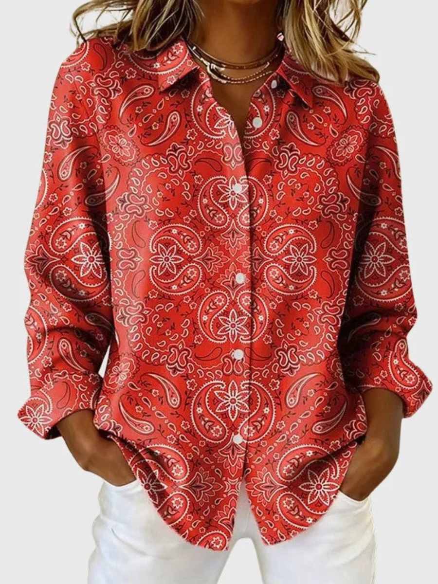 Katarina Womens Paisley Print Button-Up Shirt in Red