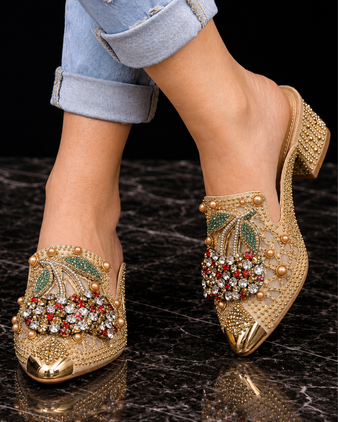 Gilda | Mule with Crystals and Cherry Detail