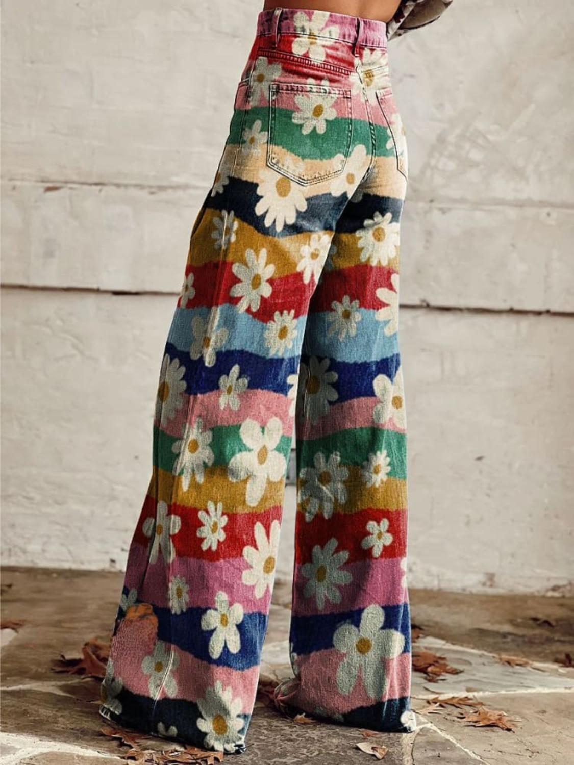 Heloise – Women's Retro Floral Stripe Wide-Leg Trousers