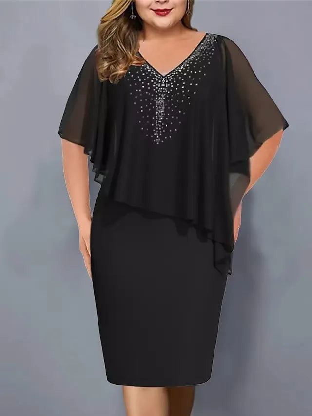 Amelie - Chiffon Dress with V-Neck, Adorned with Rhinestones