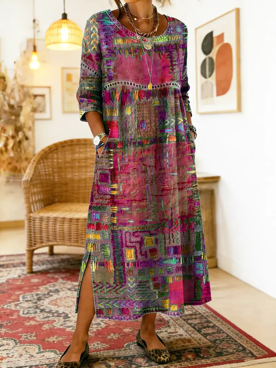 Manuela | Denim dress with ethnic patchwork