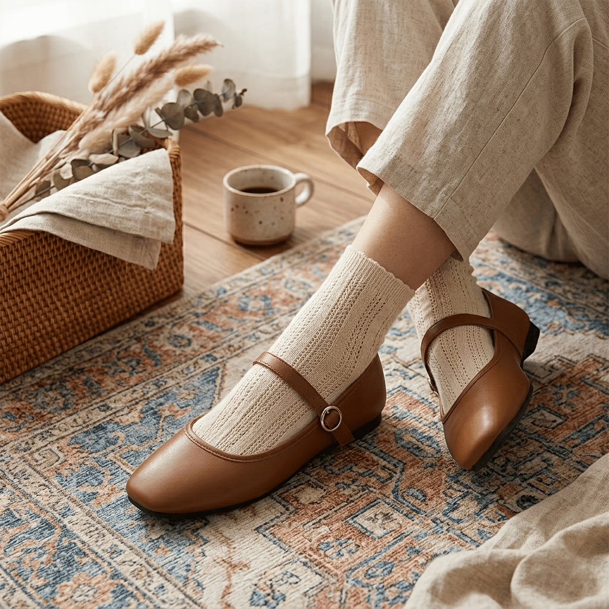 Kerensa Classic Mary Jane Flats – Coffee