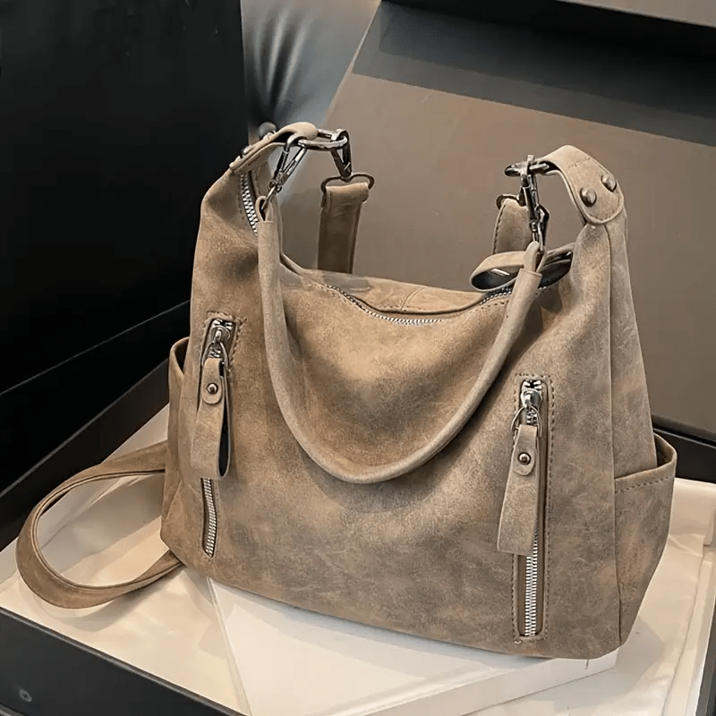 Beryl Suede-Look Zip Hobo Bag