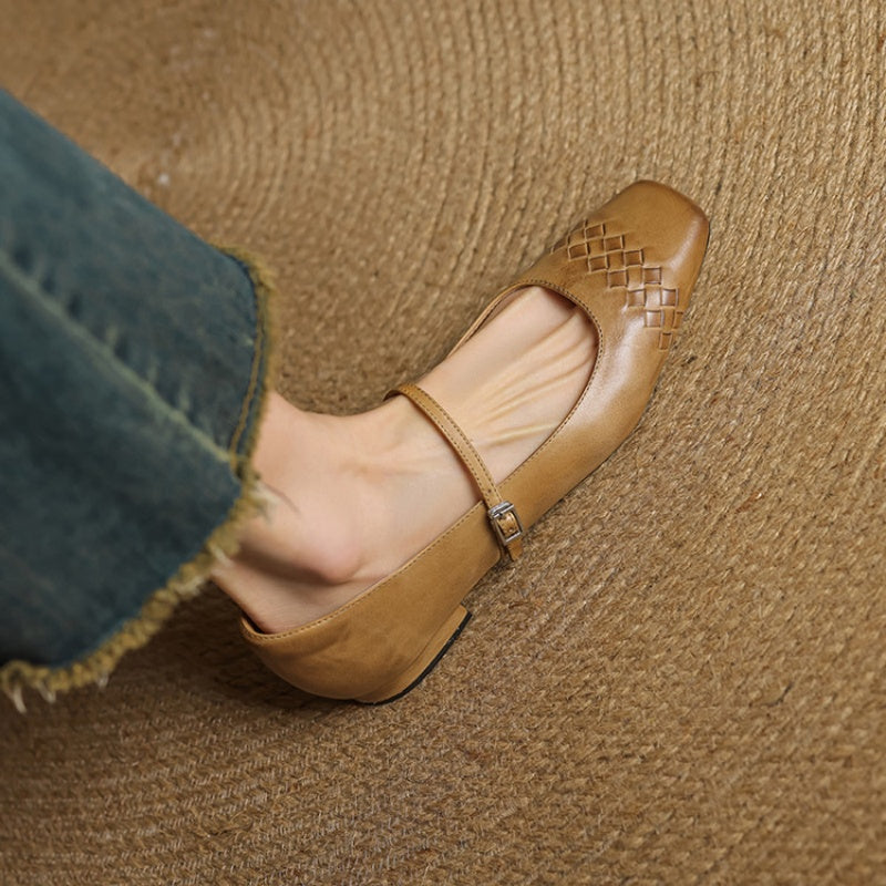 Cleo Woven Square-Toe Mary Jane Flats