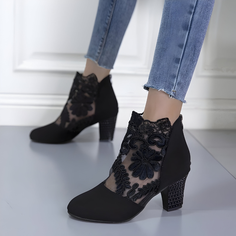 Wynne women's lace mesh block-heel ankle boots