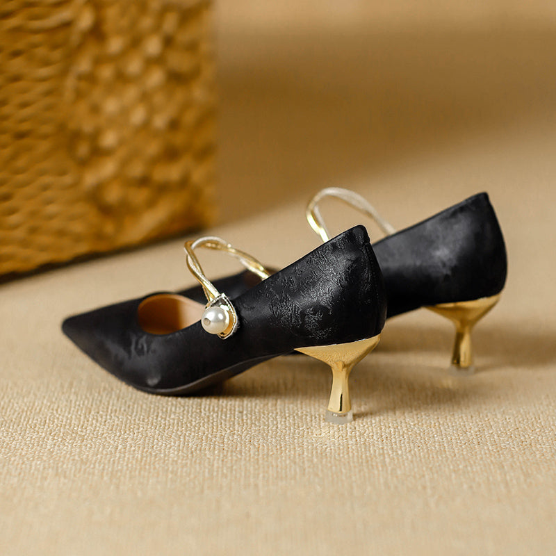 Cherie | Pearl Detail Kitten Heels
