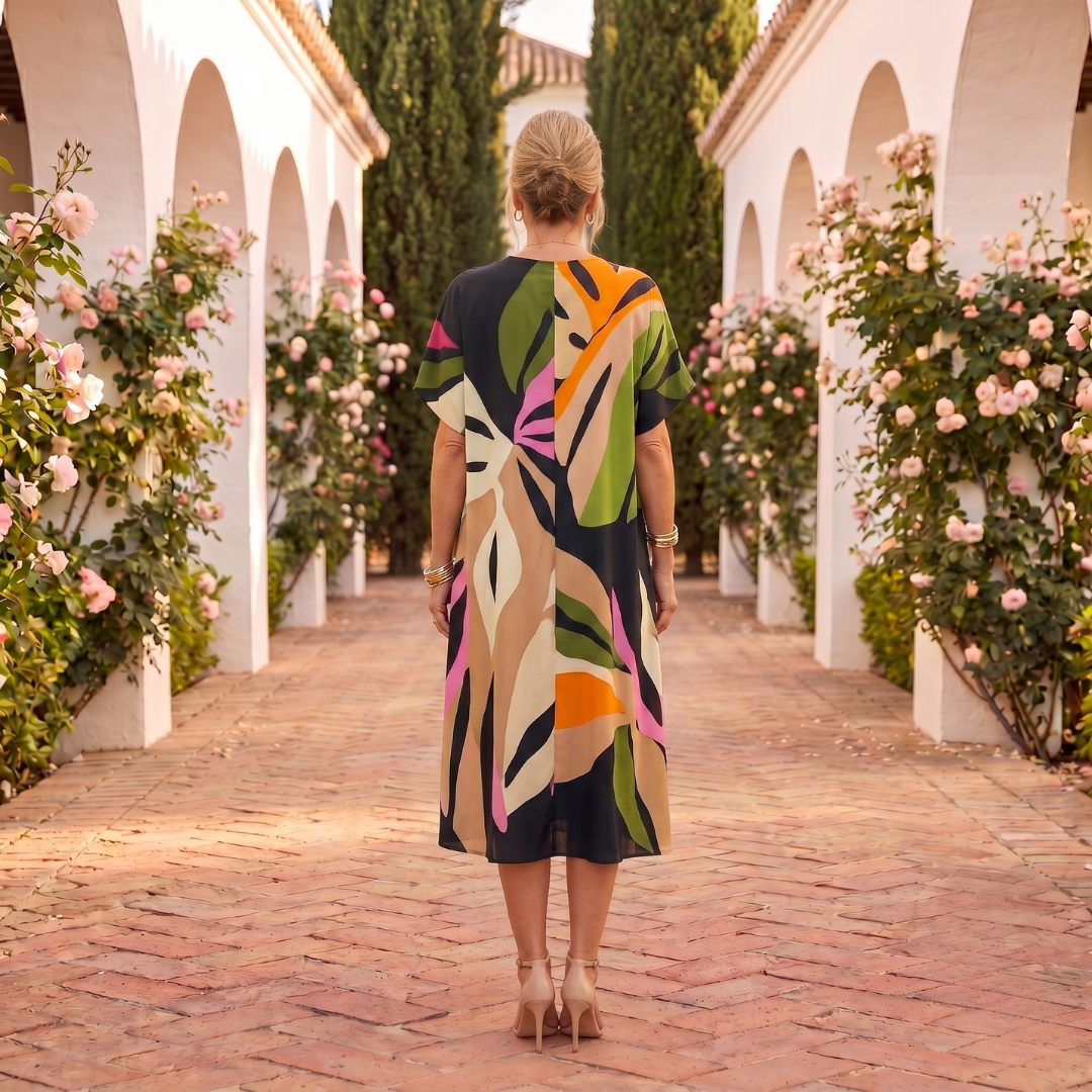 Rose - Casual Dress with Colorful Leaf Print