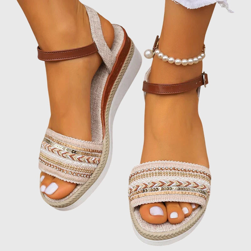 Esmae sandals top view with adjustable ankle straps