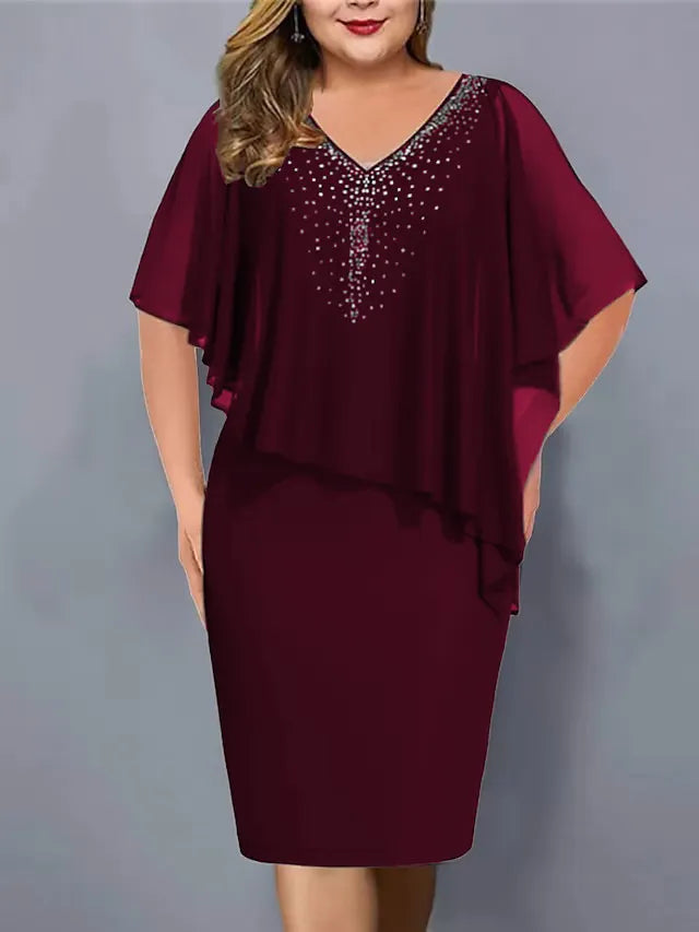 Amelie - Chiffon Dress with V-Neck, Adorned with Rhinestones