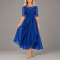 Fenella | Women's Royal Blue Lace Bodice Draped Midi Dress