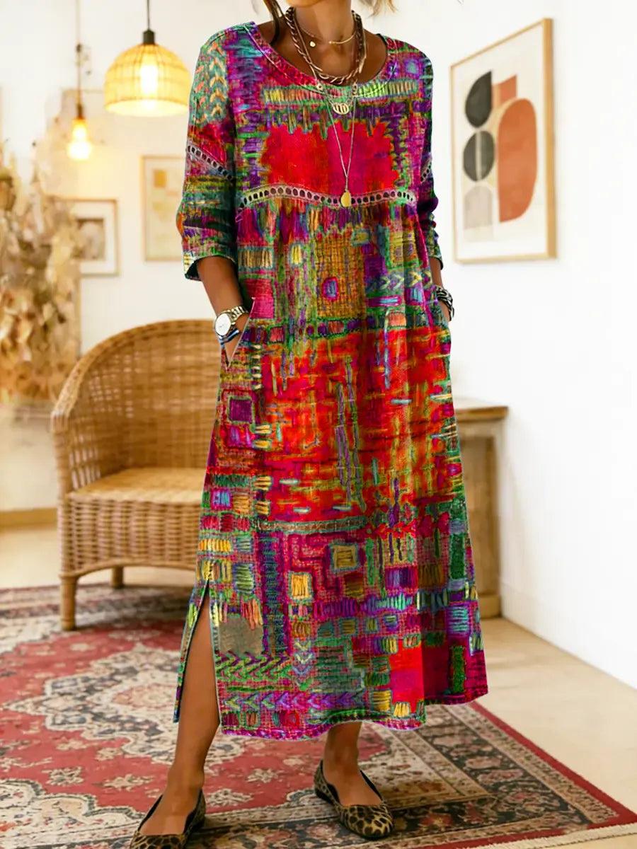 Manuela | Denim dress with ethnic patchwork