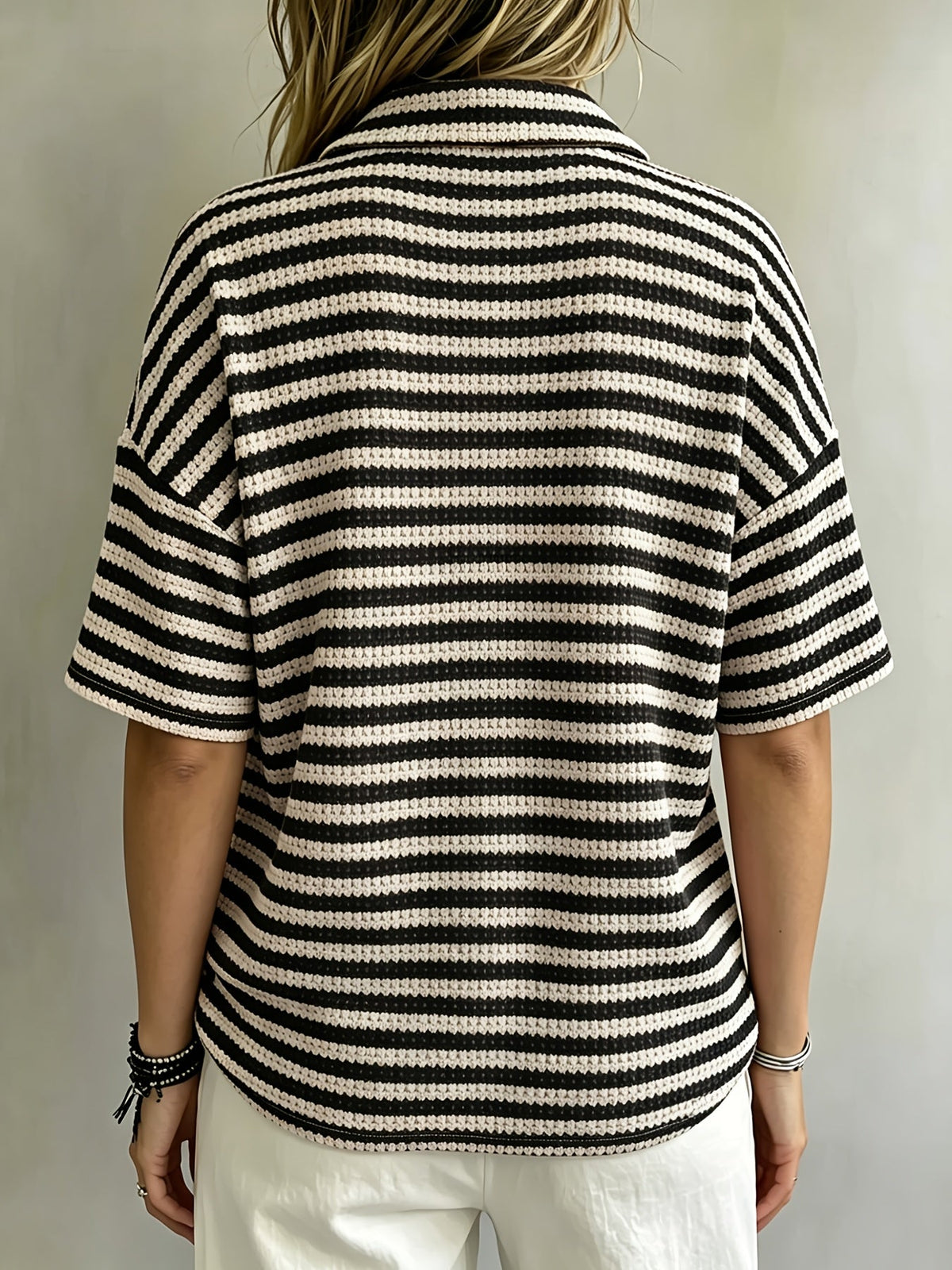Lynette Women's Striped Waffle-Knit Polo Top