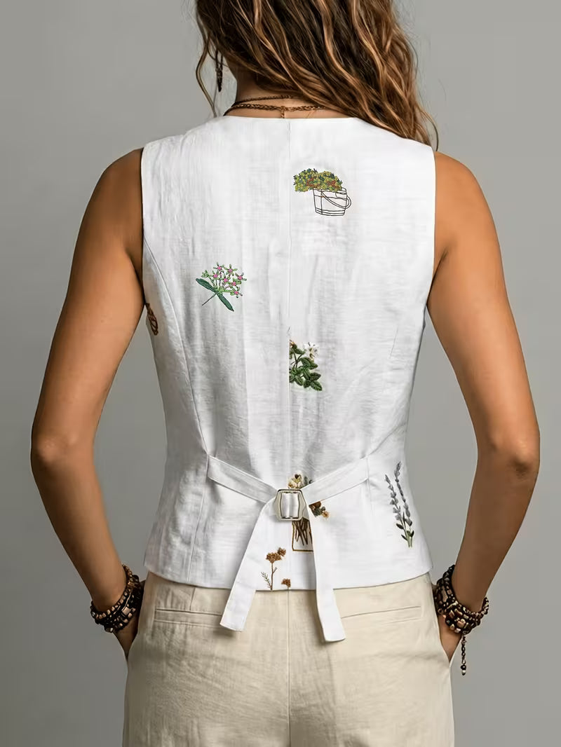 Zarelle | Embroidered Open-Front Gilet.