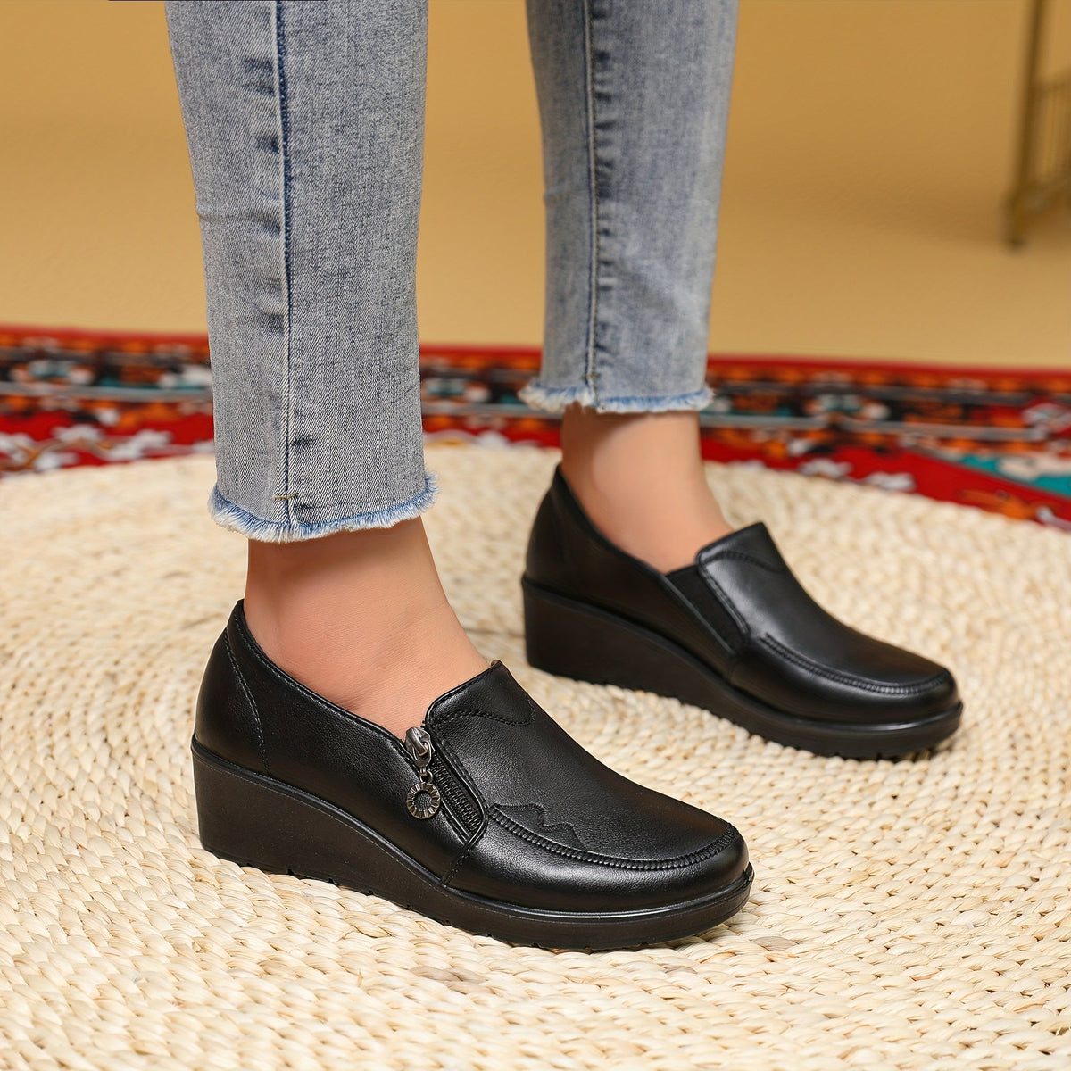 Elvira Side-Zip Wedge Loafers