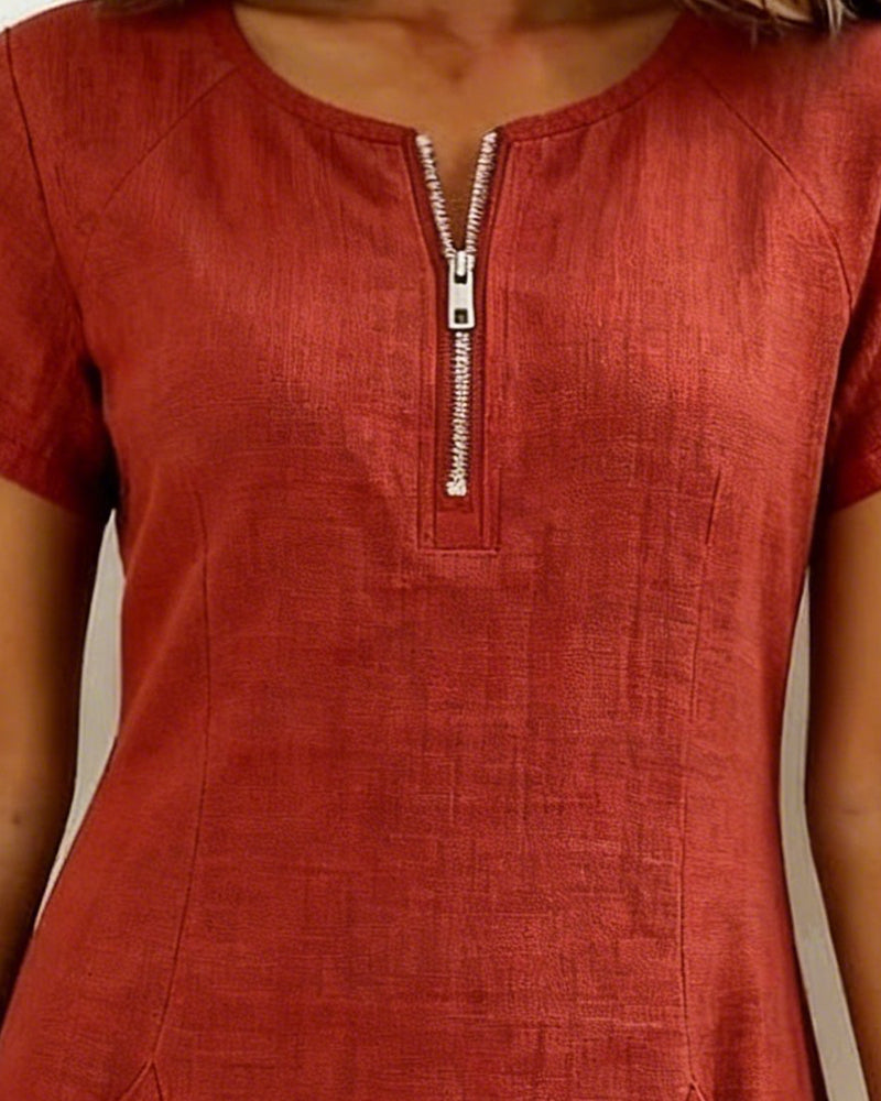 Carmen – Zip-Neck Cotton-Linen A-Line Dress