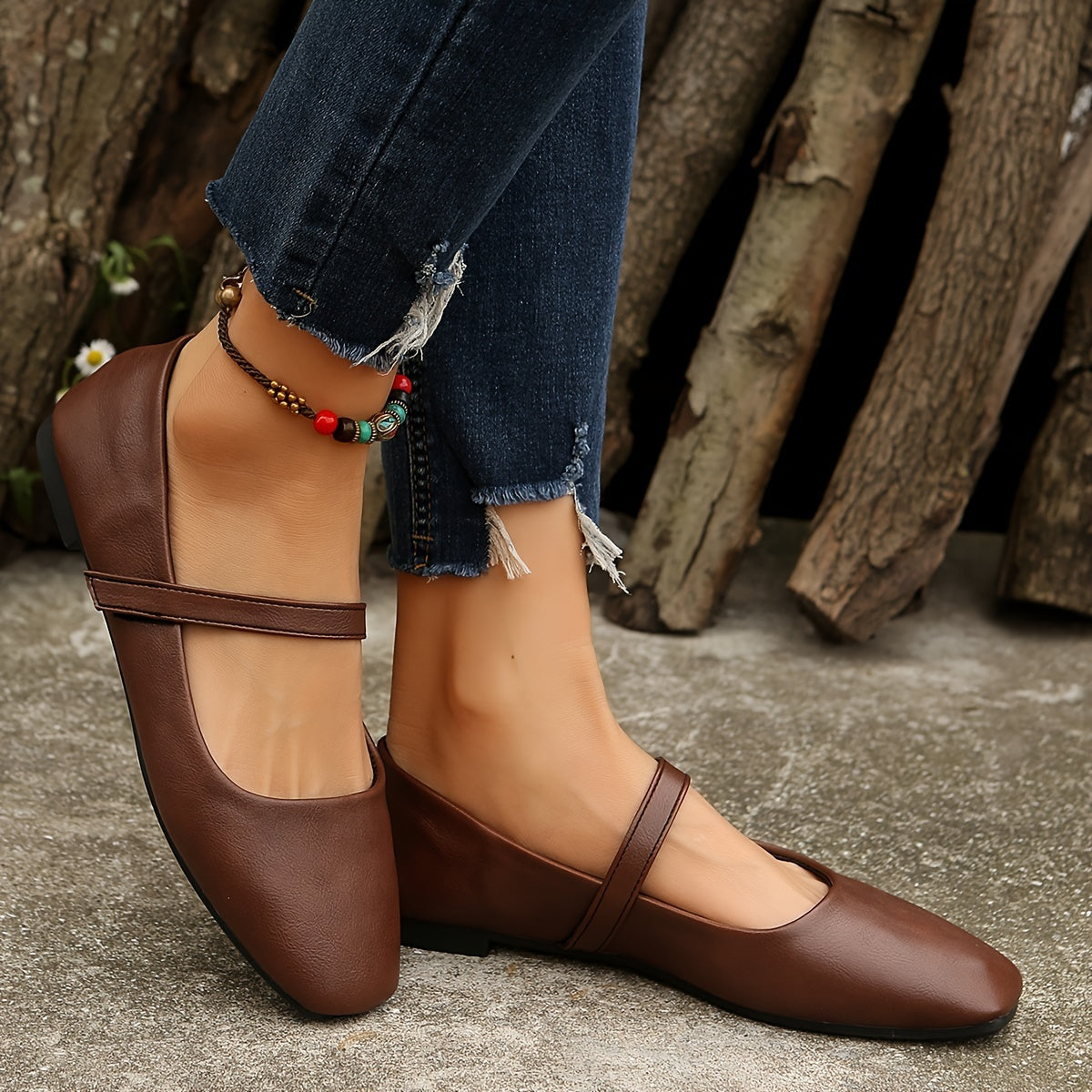 Valmai Square-Toe Mary Jane Flats