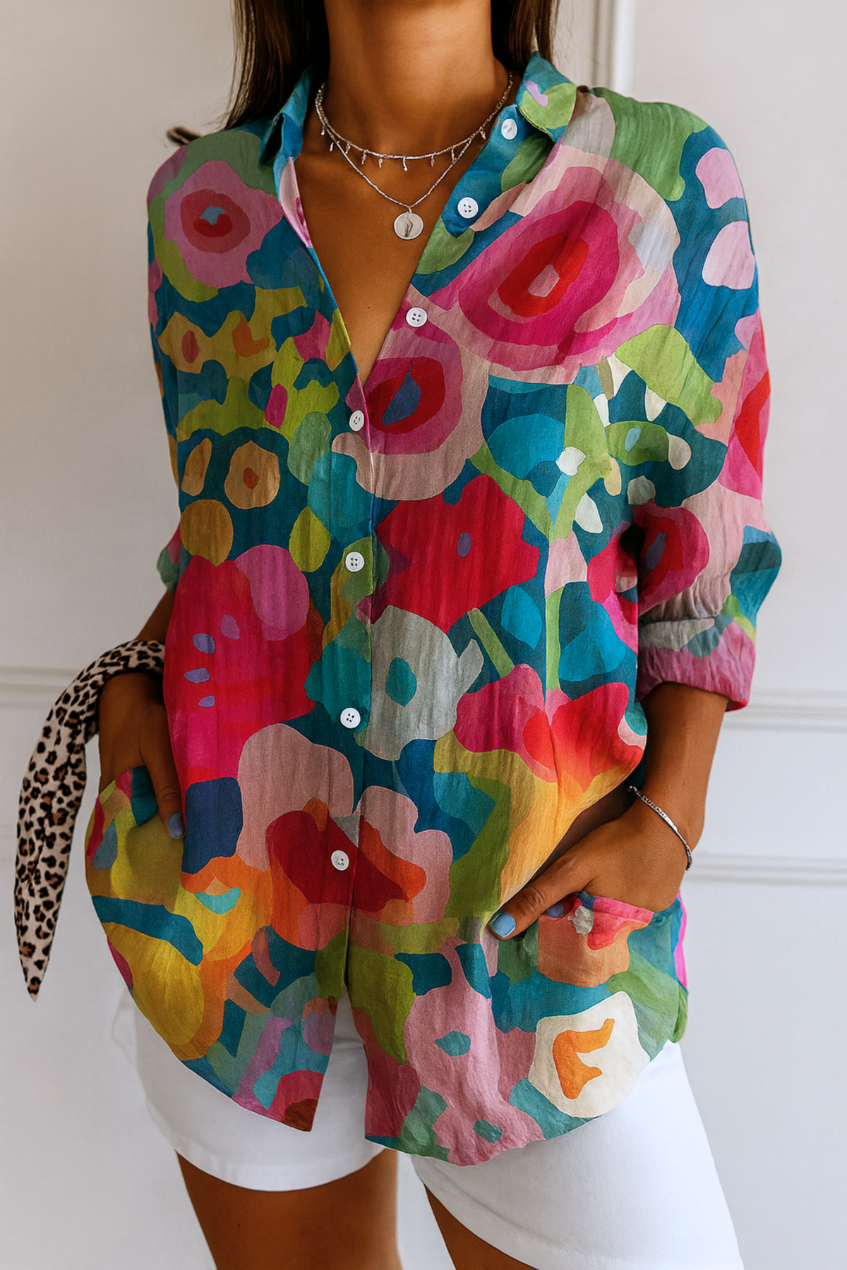 Kirra painterly floral button-down shirt in Mix