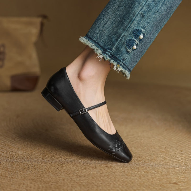 Cleo Woven Square-Toe Mary Jane Flats