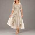 Marcelle | Women's Champagne Lace Bodice Draped Midi Dress