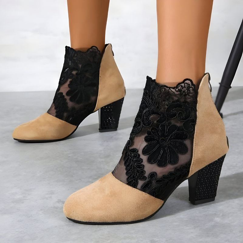 Wynne women's lace mesh block-heel ankle boots