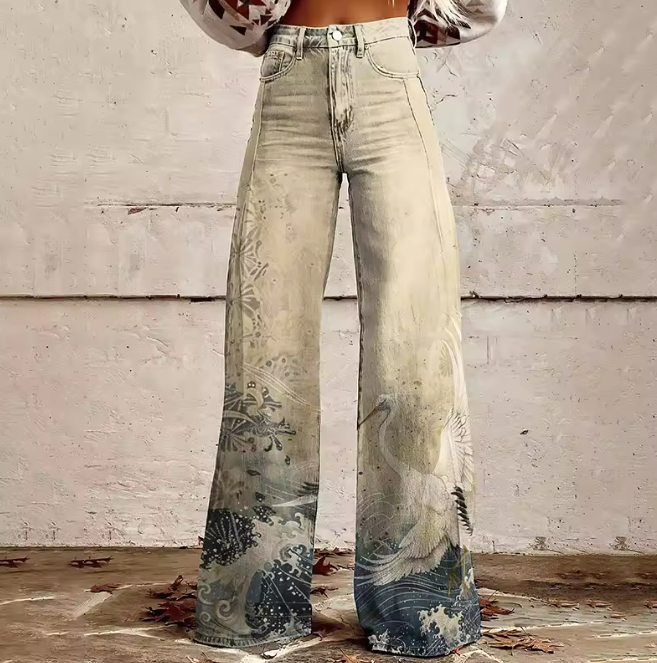Marjolaine – Women's Wave Print Wide-Leg Trousers