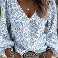 Dinah | Women's Floral Print V-Neck Puff-Sleeve Blouse